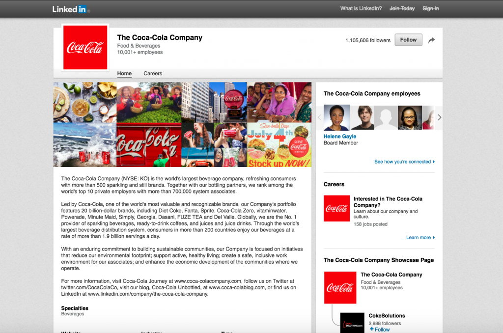 Coca Cola LinkedIn Page