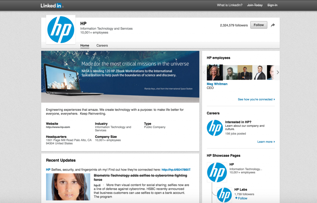 HP LinkedIn Page
