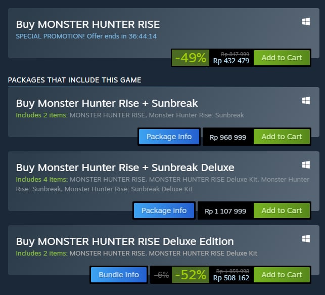 steam monster hunter pricing offer
