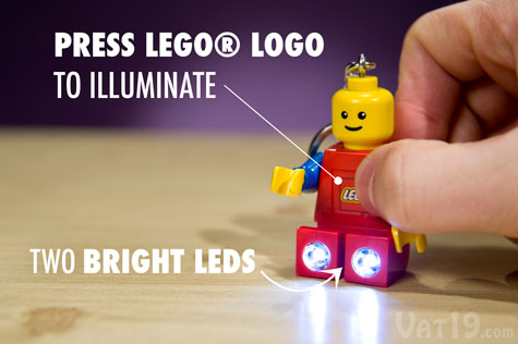 a picture of lego's keychain flashlight in demonstration